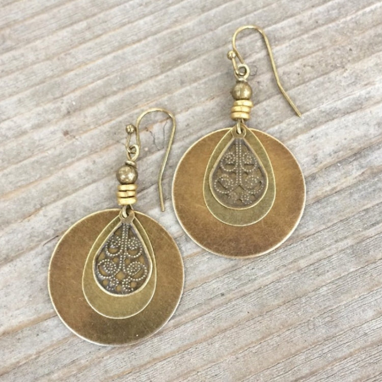 2 pairs Bohemian Vintage Ethnic Antique Circle Engraved Earrings(Bronze)