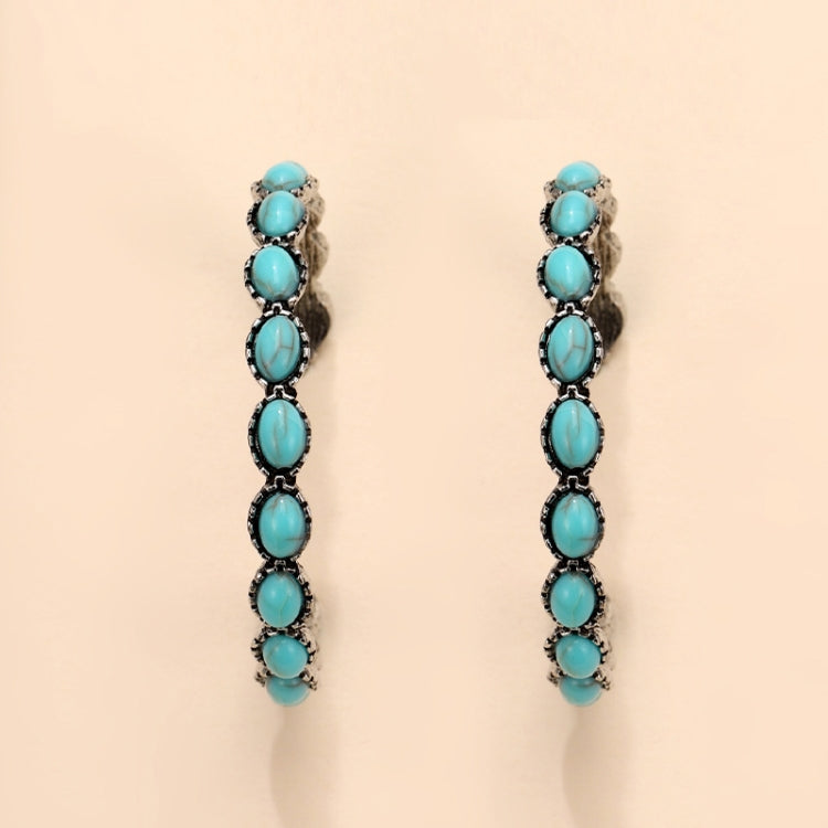2 pairs Geometric Large Circle Set Turquoise Earrings Retro C-shaped Hoop Earrings