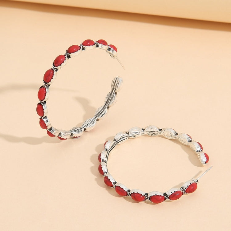 2 pairs Geometric Large Circle Set Turquoise Earrings Retro C-shaped Hoop Earrings