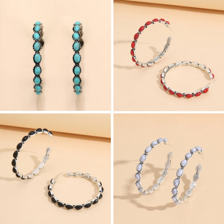 2 pairs Geometric Large Circle Set Turquoise Earrings Retro C-shaped Hoop Earrings