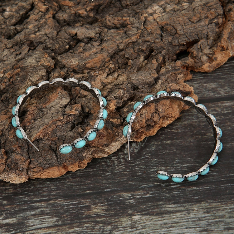 2 pairs Geometric Large Circle Set Turquoise Earrings Retro C-shaped Hoop Earrings