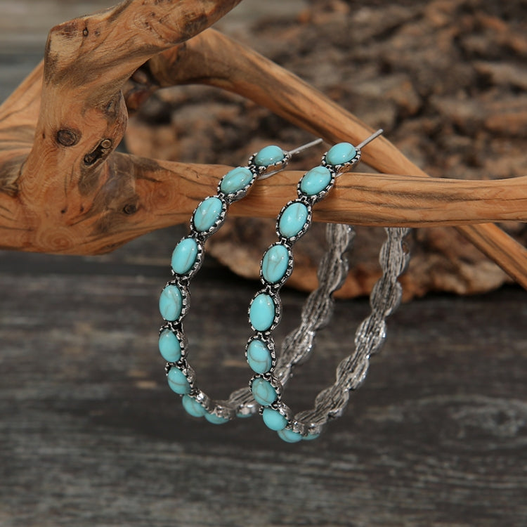 2 pairs Geometric Large Circle Set Turquoise Earrings Retro C-shaped Hoop Earrings
