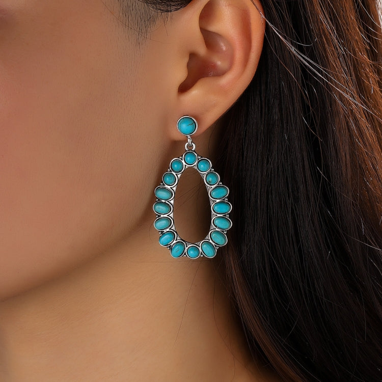 3 pairs Water Drop Cutout Pendant With Turquoise Vintage Earrings(EA1021)