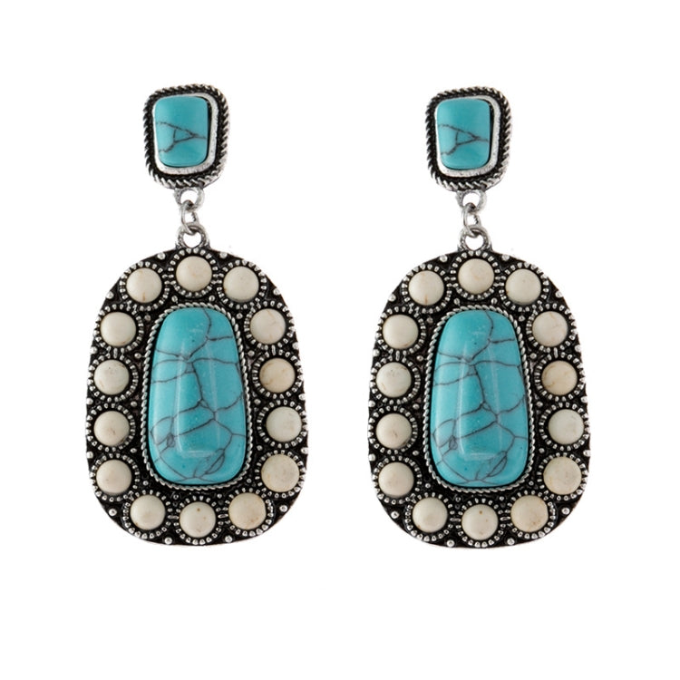 3 Pairs 925 Antique Silver Plated Turquoise Earrings(Silver)