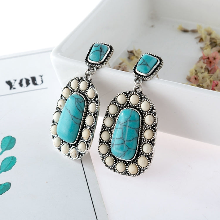 3 Pairs 925 Antique Silver Plated Turquoise Earrings(Silver)