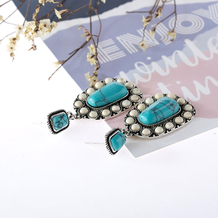 3 Pairs 925 Antique Silver Plated Turquoise Earrings(Silver)