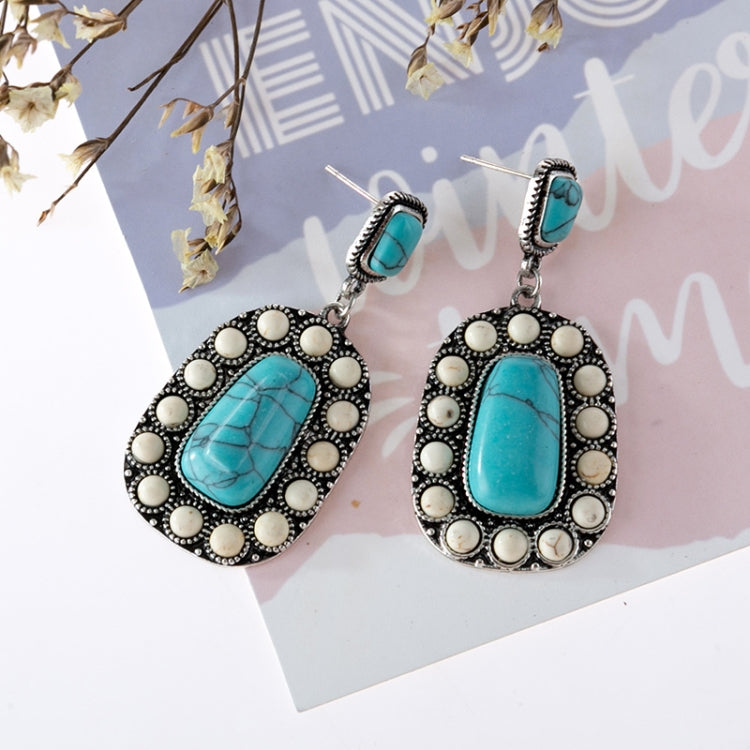 3 Pairs 925 Antique Silver Plated Turquoise Earrings(Silver)