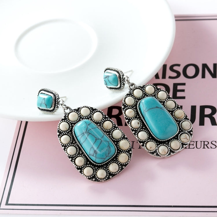 3 Pairs 925 Antique Silver Plated Turquoise Earrings(Silver)