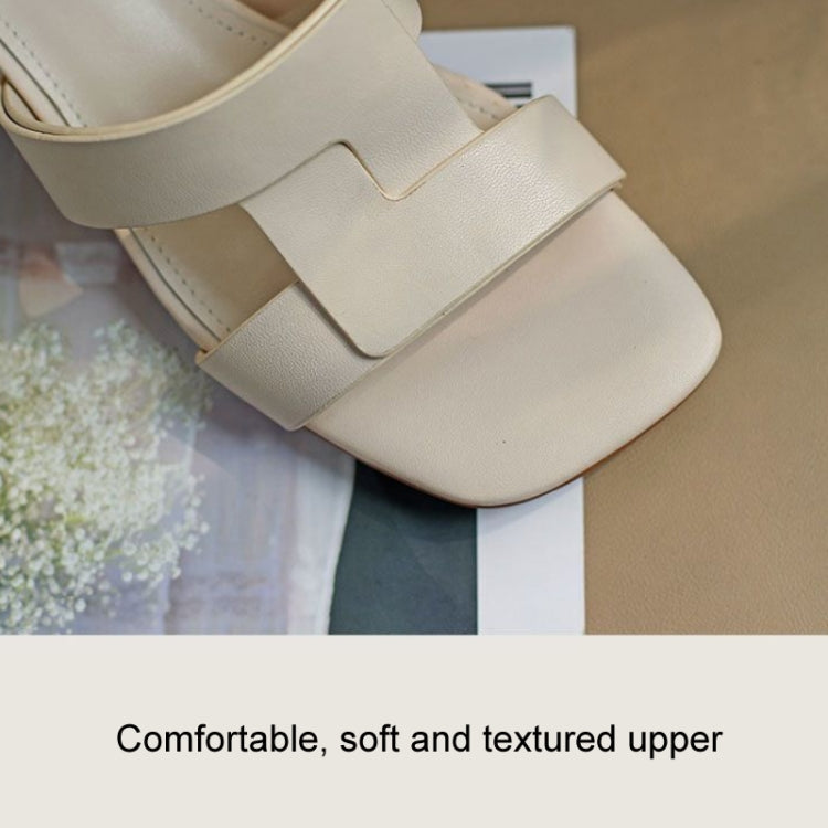 Outerwear Retro Soft Leather Chunky Heel Square Toe Open-toed Sandals, Size: