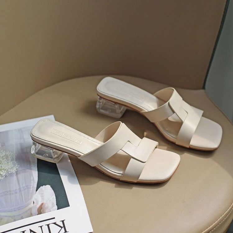 Outerwear Retro Soft Leather Chunky Heel Square Toe Open-toed Sandals, Size: