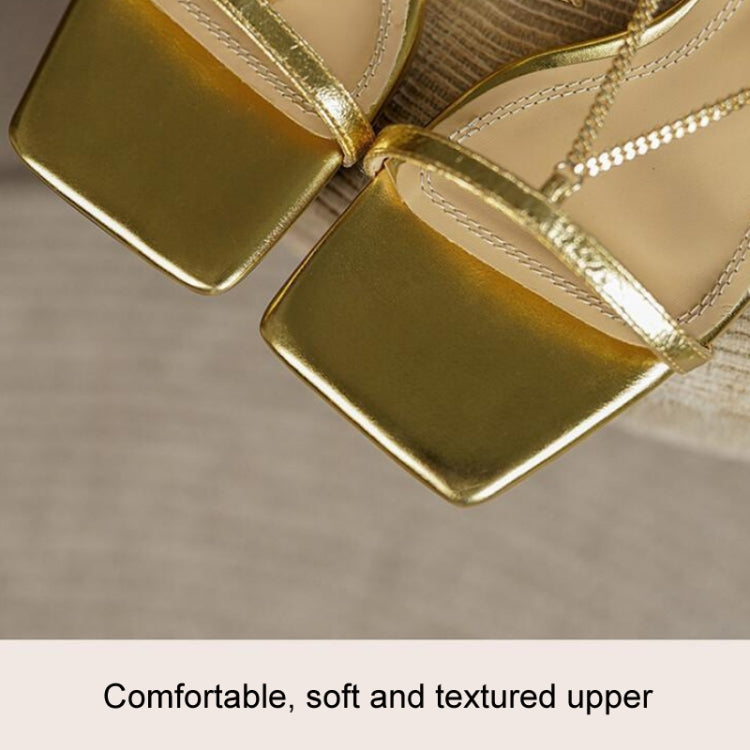One-chain Roman Stiletto Open-toe High-heeled Sandals, Size: