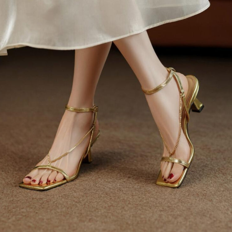 One-chain Roman Stiletto Open-toe High-heeled Sandals, Size: