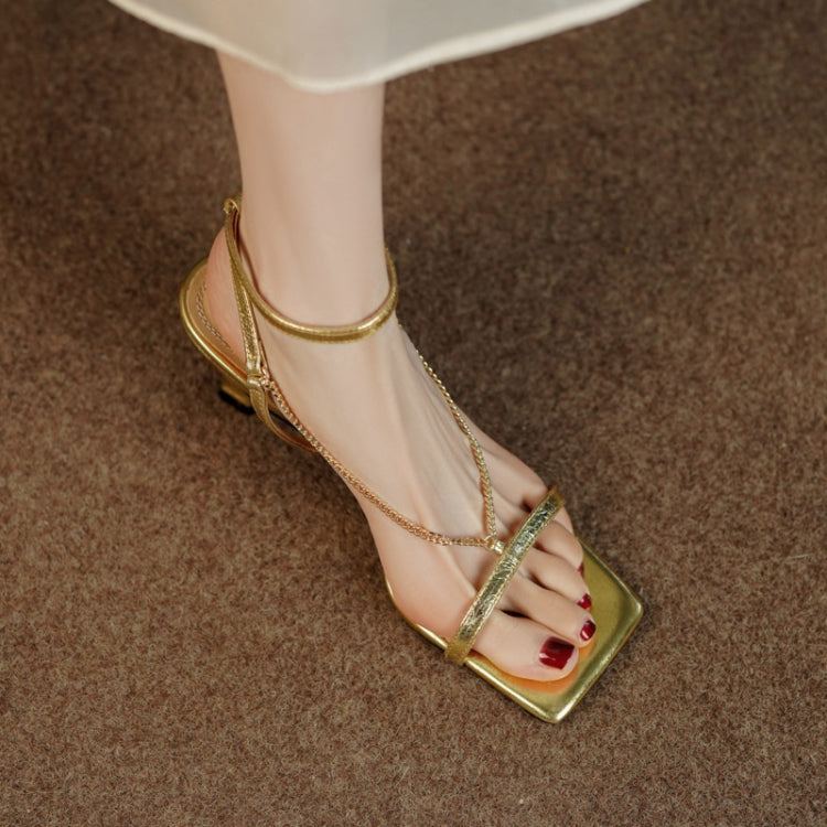 One-chain Roman Stiletto Open-toe High-heeled Sandals, Size: