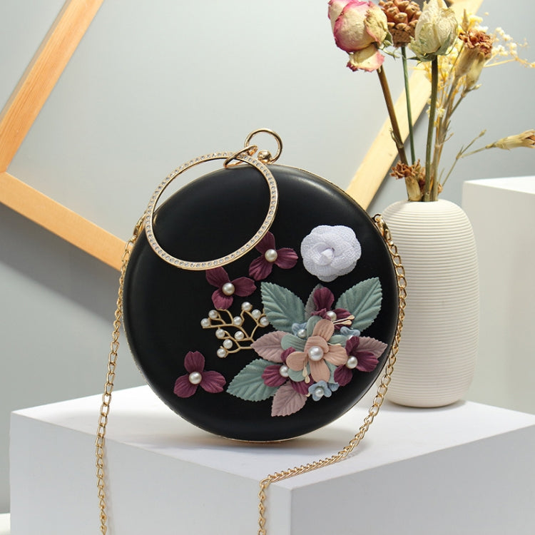 Oms-107 Flower and Pearls Embellished Handbag Metal Buckle Chain Shoulder Bag