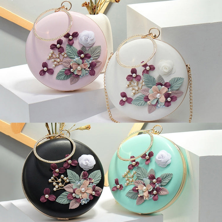 Oms-107 Flower and Pearls Embellished Handbag Metal Buckle Chain Shoulder Bag