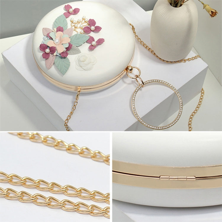 Oms-107 Flower and Pearls Embellished Handbag Metal Buckle Chain Shoulder Bag