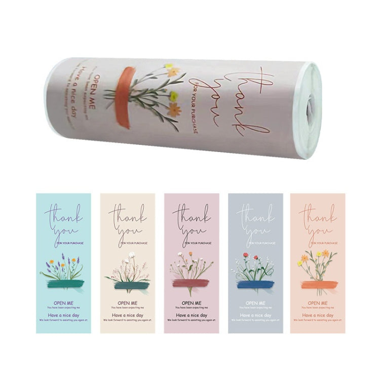 5 rolls Floral Thank You Label Sticker Handicraft Decoration Small Gift Sticker