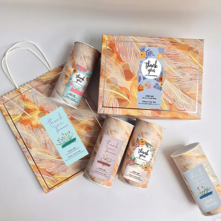 5 rolls Floral Thank You Label Sticker Handicraft Decoration Small Gift Sticker