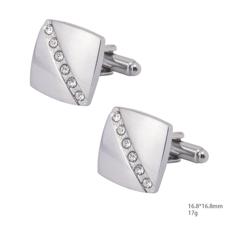 2 pairs Plain Diamond Shiny Brushed Cufflinks Tie Clip Set(Silver)