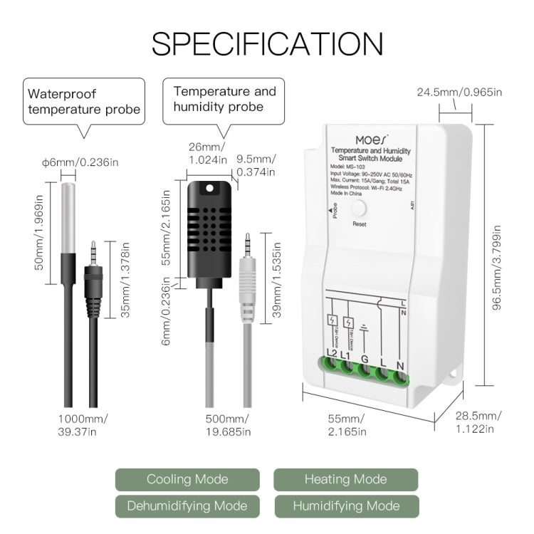 Temperature and Humidity Probe Tuya Dual-way Temperature and Humidity Switch Timer Smart Switch