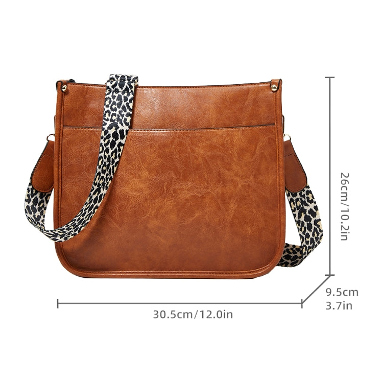 013 Leopard Strap PU Leather Single-shoulder Waterproof Crossbody Tote Bag