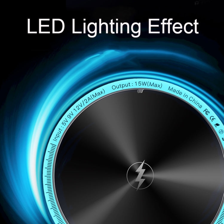 M2 Magnetic Car Wireless Fast Charging Mobile Phone Holder with LED Ambient Light(Black)