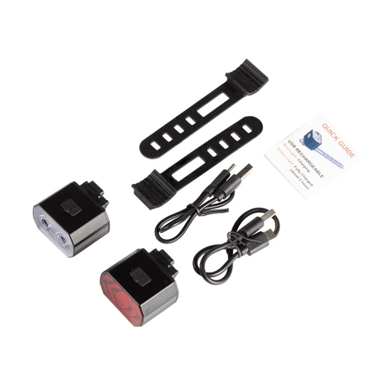 Bicycle Headlight Double T6 Lamp Beads + 16 LED Tail Light Set Rechargeable Helmet Warning Light