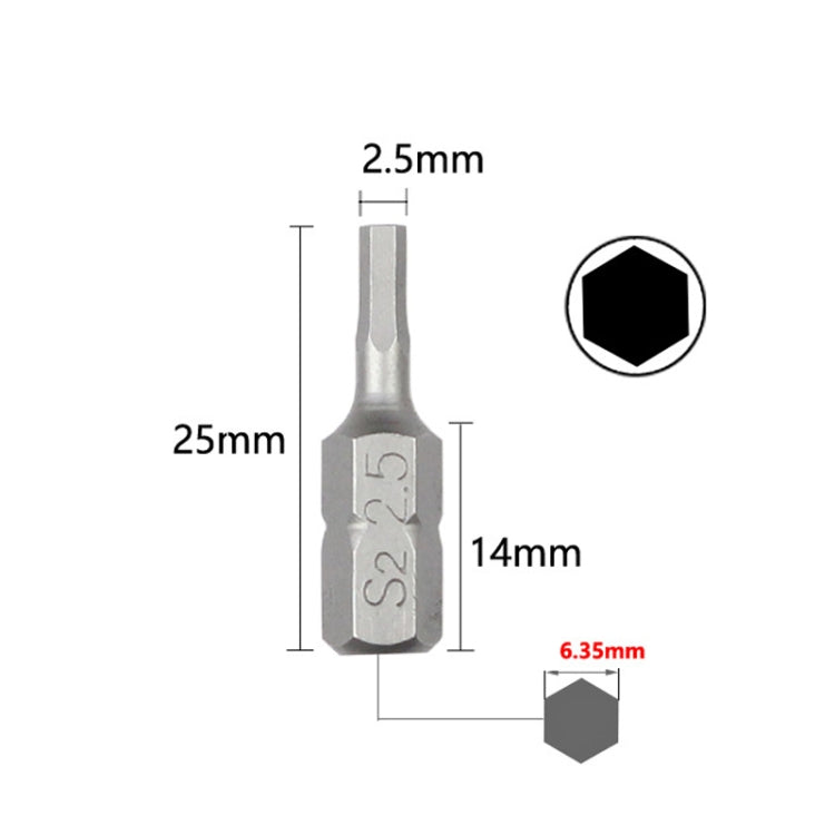 10pcs Electric Screwdriver Short Batch Head Strong Magnetic Driver Head, Series: Hexagon S2.5