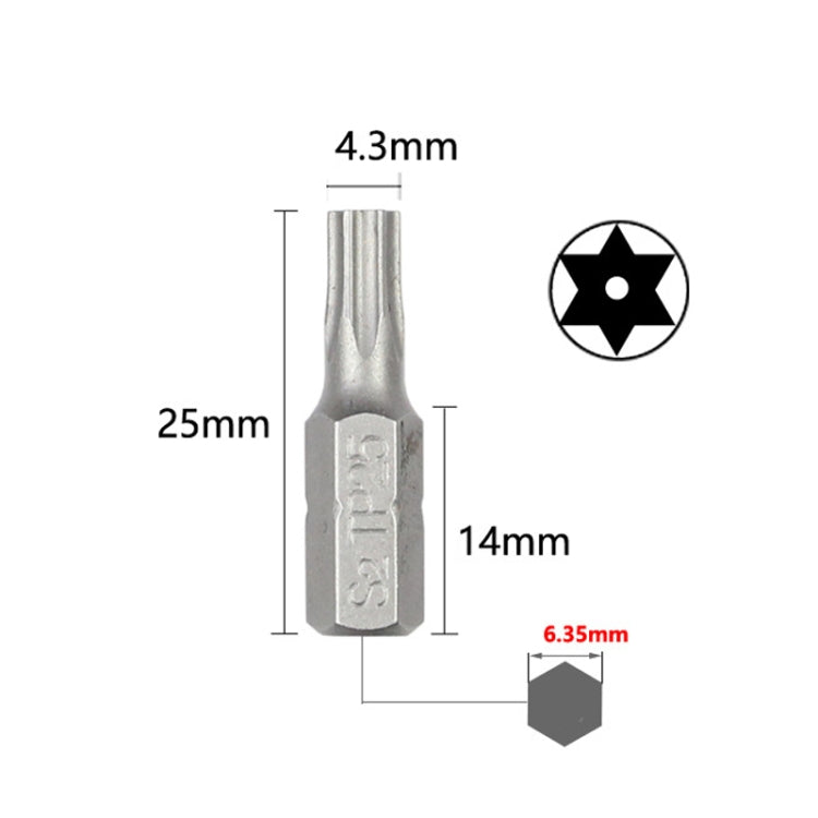 10pcs Electric Screwdriver Short Batch Head Strong Magnetic Driver Head, Series: With Hole Torx TP25