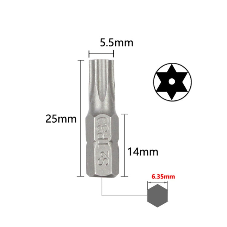 10pcs Electric Screwdriver Short Batch Head Strong Magnetic Driver Head, Series: With Hole Torx TP30