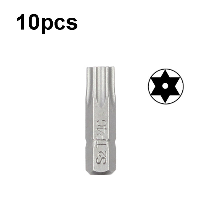10pcs Electric Screwdriver Short Batch Head Strong Magnetic Driver Head, Series: With Hole Torx TP40