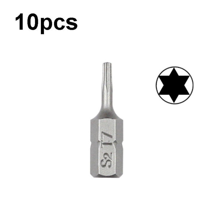 10pcs Electric Screwdriver Short Batch Head Strong Magnetic Driver Head, Series: Without Hole Torx T7