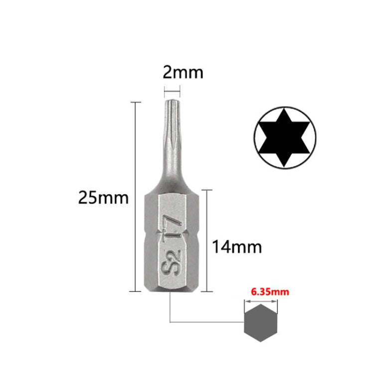 10pcs Electric Screwdriver Short Batch Head Strong Magnetic Driver Head, Series: Without Hole Torx T7