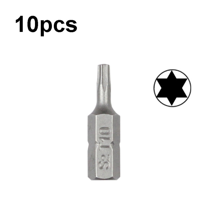 10pcs Electric Screwdriver Short Batch Head Strong Magnetic Driver Head, Series: Without Hole Torx T10