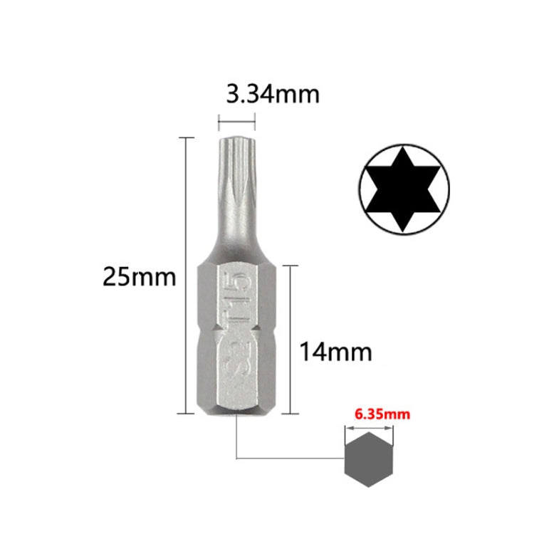 10pcs Electric Screwdriver Short Batch Head Strong Magnetic Driver Head, Series: Without Hole Torx T15