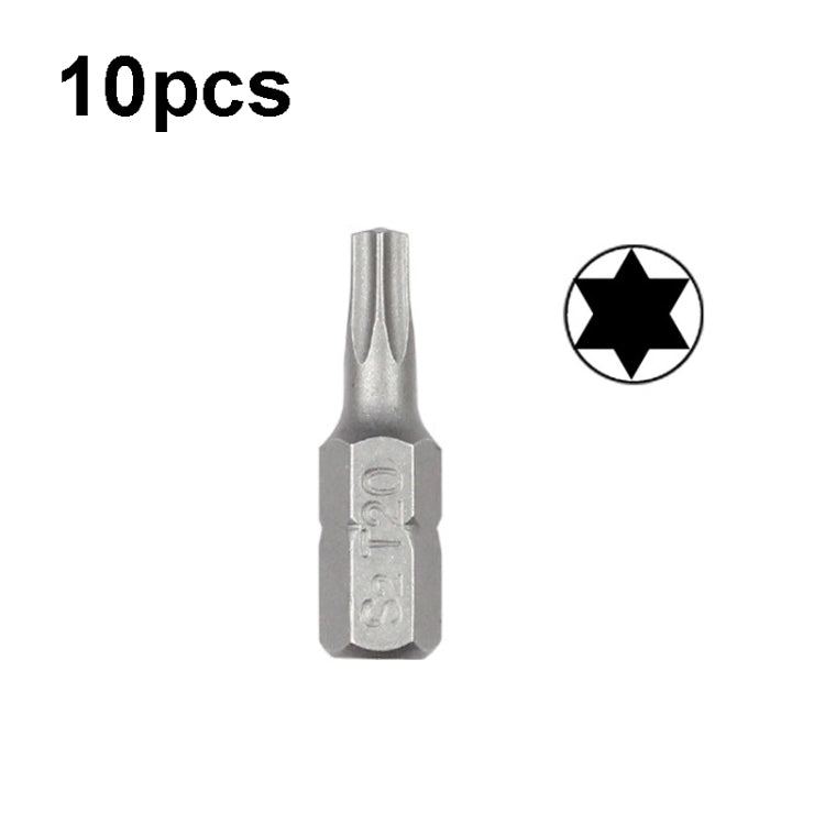 10pcs Electric Screwdriver Short Batch Head Strong Magnetic Driver Head, Series: Without Hole Torx T20