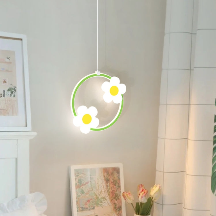 Children Room Bedside Warm Sunflower Chandelier, Color: Round Green 3 Color Dimmer