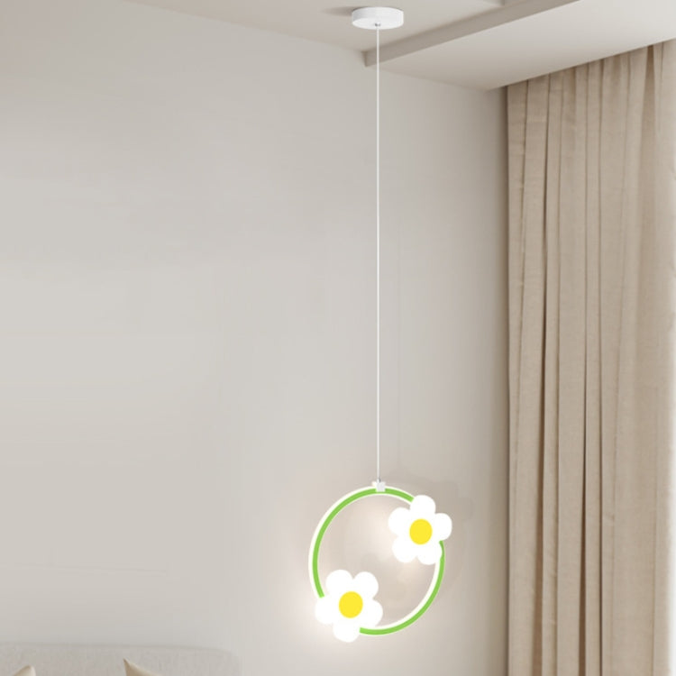 Children Room Bedside Warm Sunflower Chandelier, Color: Square Green White Light