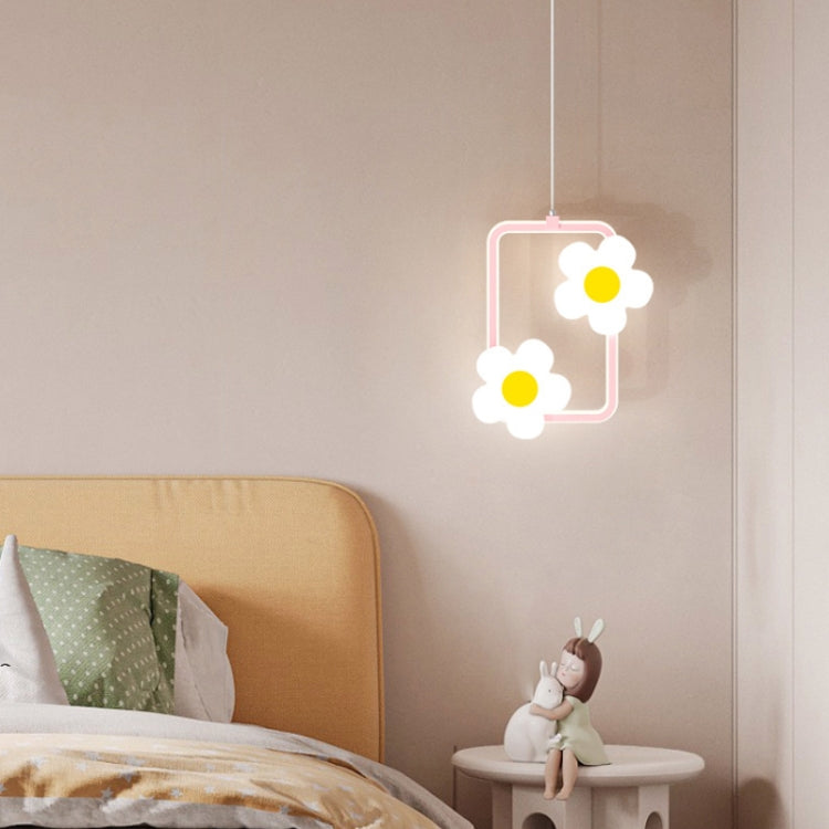 Children Room Bedside Warm Sunflower Chandelier, Color: Square Pink 3 Color Dimmer