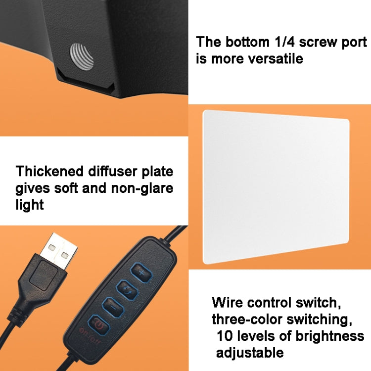 10 Inch 3000-6500K Three-color Temperature Photography Flat-panel Live Fill Light,Spec: 2.1m Bracket