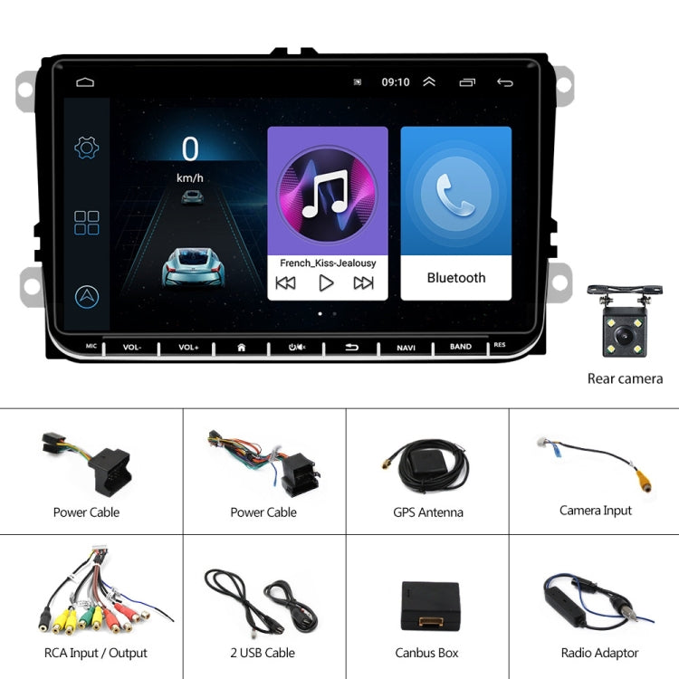A2743 For Volkswagen 1+16G 9-inch Central Control Large Screen With Carplay Car Android10.0 Navigator Player, Style: Standard+4Lights Camera