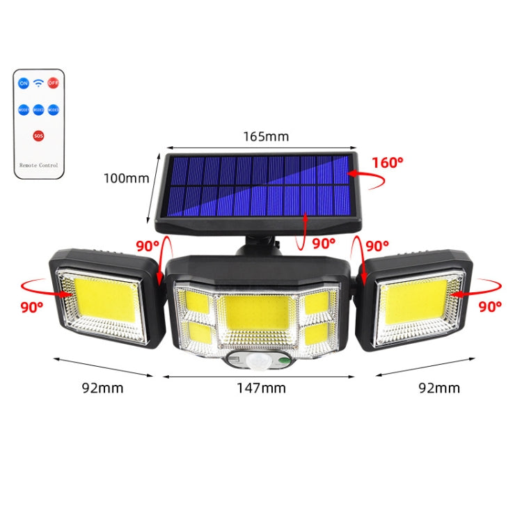 Remote Control Solar Wall Light LED Triple Rotation Sensor Flood Light, Specification: 192COB Integrated