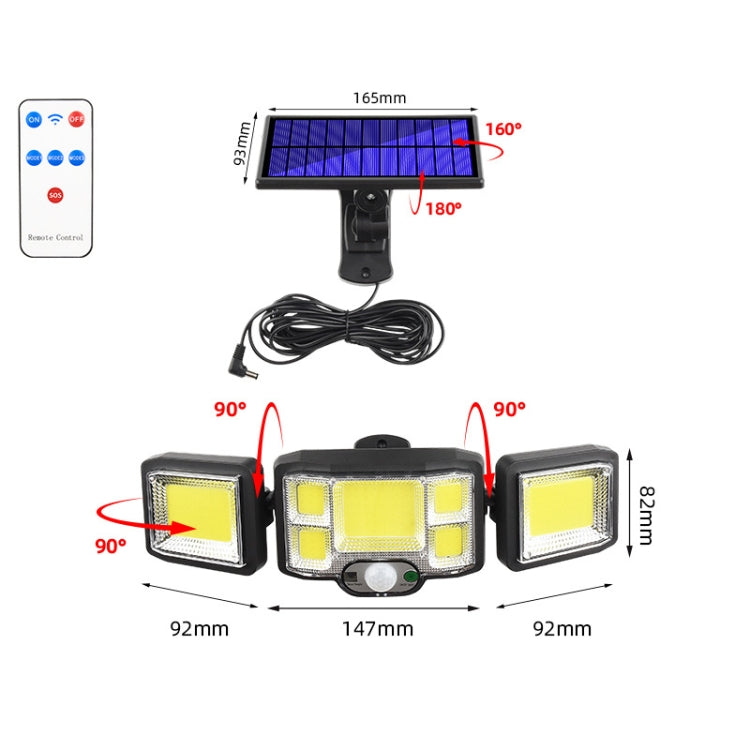 Remote Control Solar Wall Light LED Triple Rotation Sensor Flood Light, Specification: 192COB Split