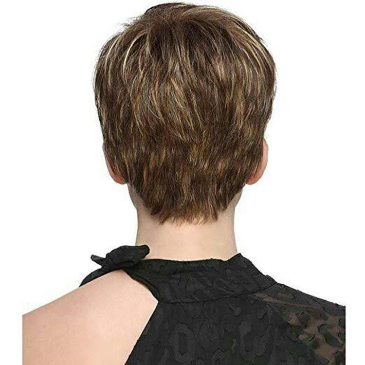 WIG-305 Female High Temperature Silk Wig Oblique Bangs Short Hair Chemical FiberHeadgear(Brown+Light Gold)