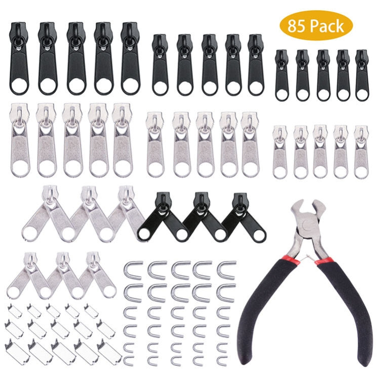 85pcs Top Cutting Pliers  Zinc Alloy Painted Nylon Zipper Puller Set For Clothing Tent Install