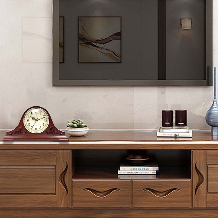 M8022 Table Simple Wooden Clock Retro Living Room Bedroom Small Table Clock(Brown)