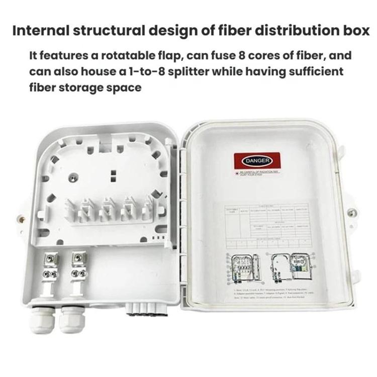 8-Core Outdoor-Rated Fiber Optic Splitter Box ABS Indoor/Outdoor Wall-Mounted Pole Fiber Optic Enclosure - White