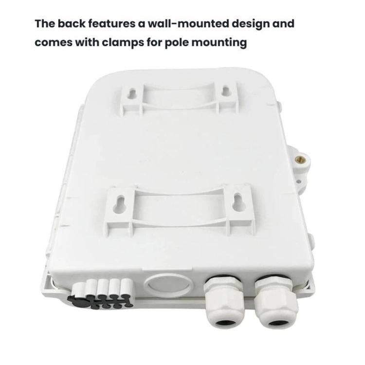 8-Core Outdoor-Rated Fiber Optic Splitter Box ABS Indoor/Outdoor Wall-Mounted Pole Fiber Optic Enclosure - White