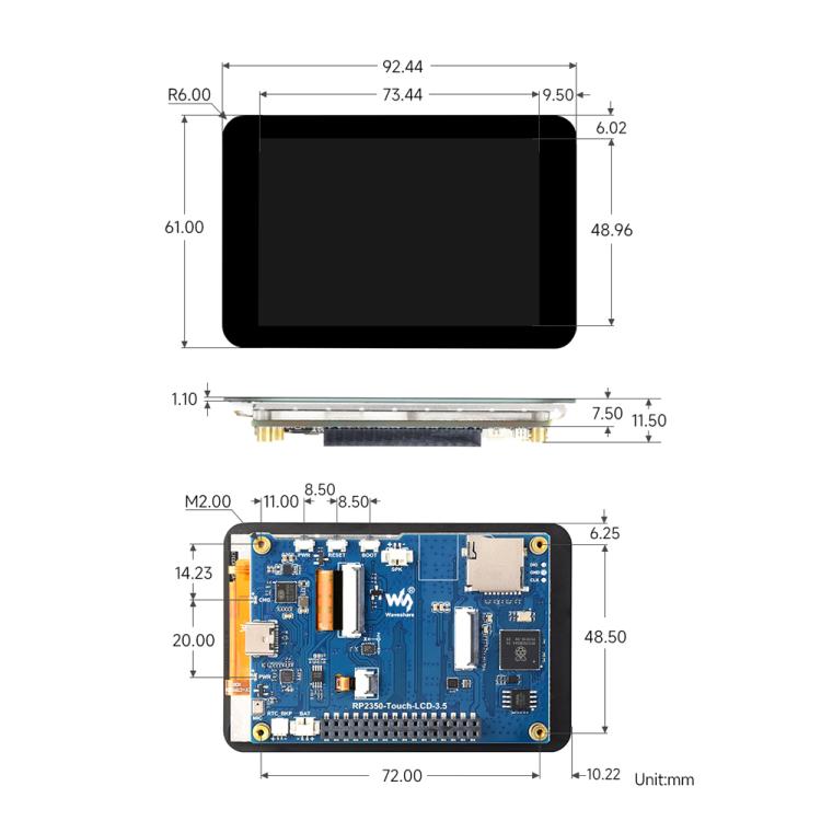 Waveshare RP2350 Dual-Core Development Board With 3.5-Inch 320x480 LCD, 65K Color Display Standard Ver