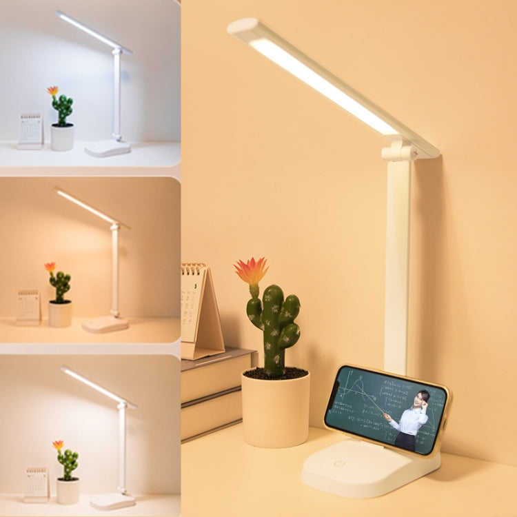 WS-2020 LED Folding Desk Lamp Touch Dimming Bedside Lamp, Style: 3 Colors Straight Plug (White)
